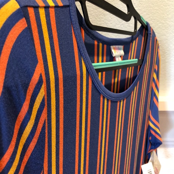 Lularoe med Julia w/ mustard,orange,blue stripes - Picture 1 of 3